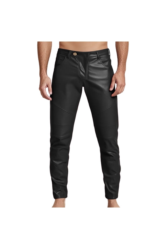 Men's Sweatpants – Lounge Pants for Travel, Training and Gym Men's Athleisure Style Mid Rise Solid Colour Trousers PU Leather Trousers