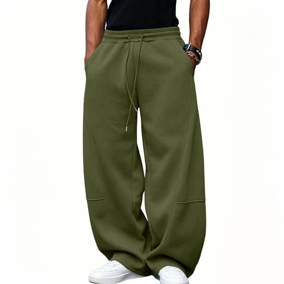 Men's Sweatpants Men's Solid Color Pocket Bandage Elastic Waist Casual And Fashionable Full Length Pants Men's Drawstring waist Pants