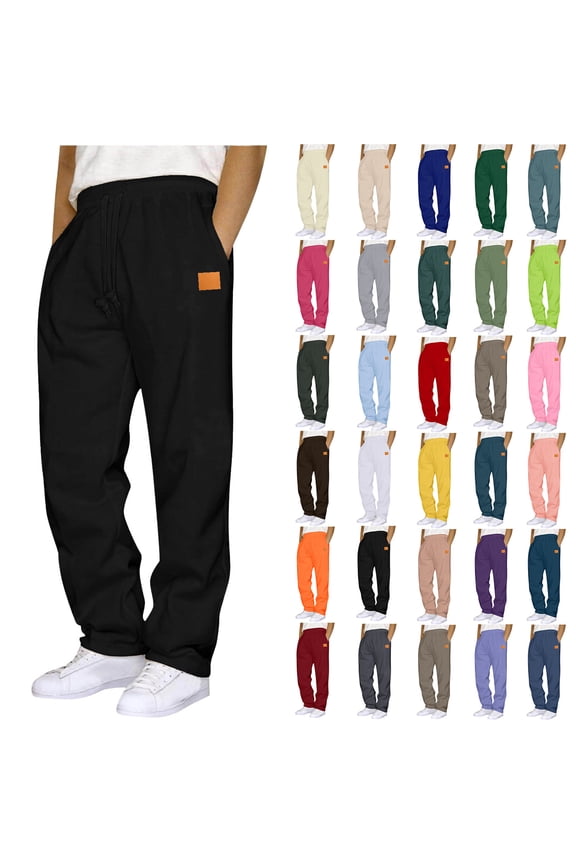 Men's Sweatpants Open Bottom Active Athletic Casual Pants Jogger Running Workout Gym Pants with Pockets Black,L