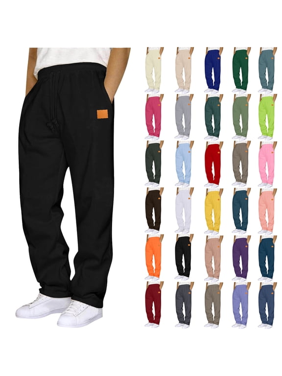 Men's Sweatpants Open Bottom Active Athletic Casual Pants Jogger Running Workout Gym Pants with Pockets Black,L