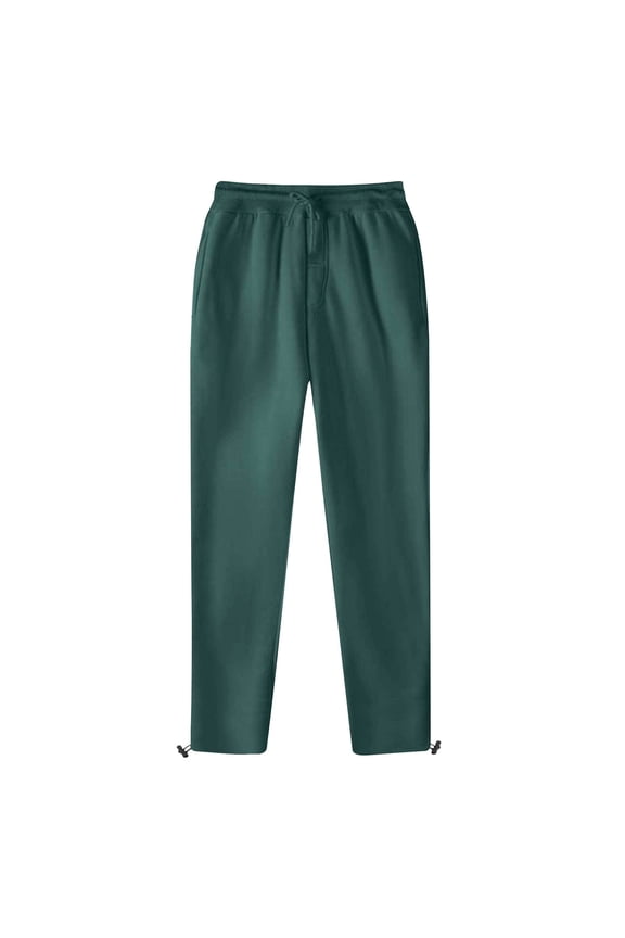 Men's Sweatpants Open Bottom Elastic Waist Drawstring Lounge Fleece Pants Lightweight Warm Straight Leg Trousers with Pockets