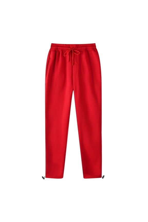 Men's Sweatpants Open Bottom Elastic Waist Drawstring Lounge Fleece Pants Lightweight Warm Straight Leg Trousers with Pockets