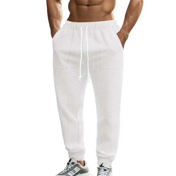 Men's Sweatpants,Pants Knitted Jacquard Design Casual Breathable Sports Sweatpants for Plus Size Wear,Sweatpants Y2K,01 White,S