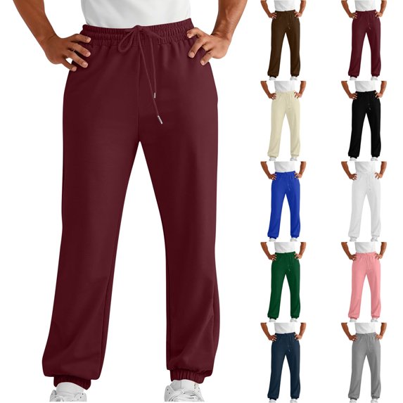 Men's Sweatpants Pants with Plus Size Casual Sport Pocket Drawstring Solid Color Elastic Waist Jogger Pants Athletic Pants for Workout, Jogging, Running Wine L