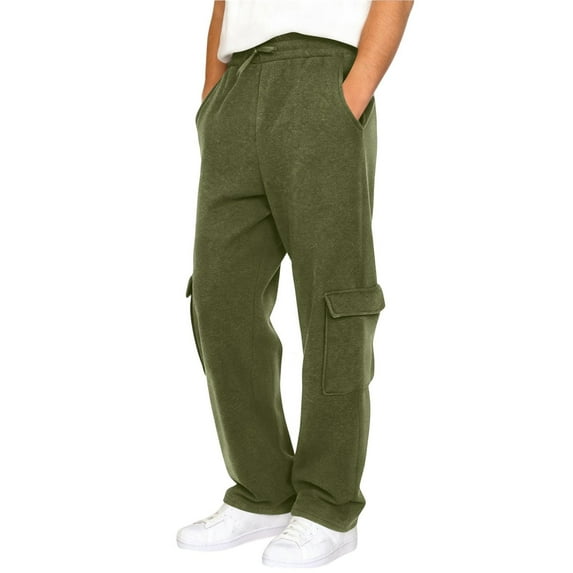 Men's Sweatpants Solid Color Drawstring Elastic Waist Pocket Loose Fit Joggers Army Green M