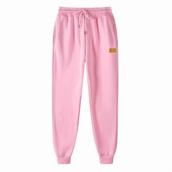 Men's Sweatpants Solid Color Loose Drawstring Elastic Waist Exercise Jogger Sports Pants With Side Pocket (L, Pink)