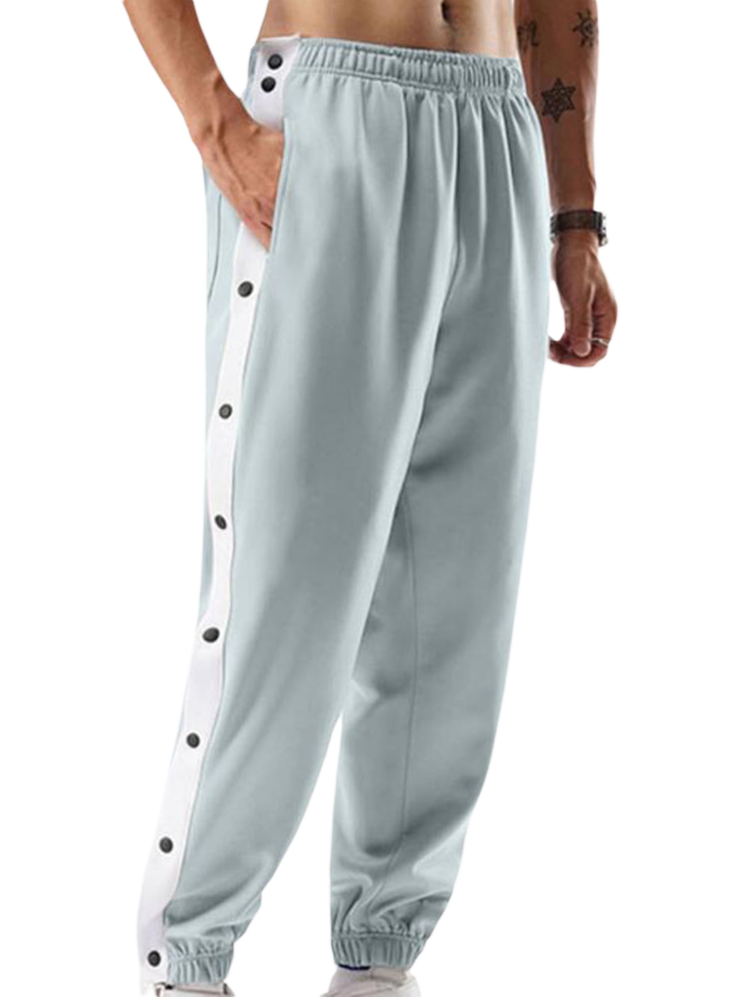 Men's Sweatpants Tear Away Basketball Pants Side High Split Snap Button