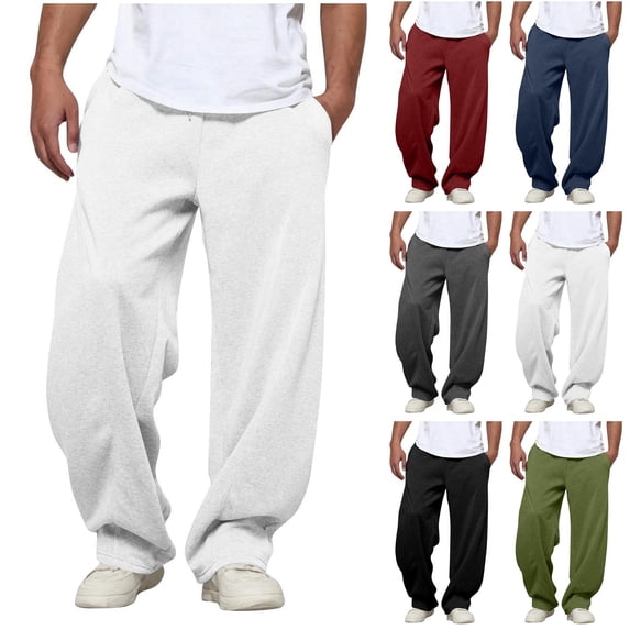 Men's Sweatpants Wide Leg Drawstring Sweat Pants Casual Lounge Joggers with Pockets Solid Color Loose Casual Lightweight Gym Track Pants