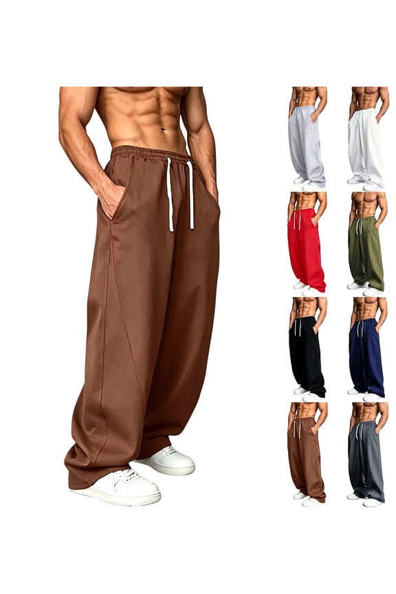 Men's Sweatpants Wide Leg Sweat Drawstring Elastic Waist Vintage Loose Long With Pocket Simple Basic Style
