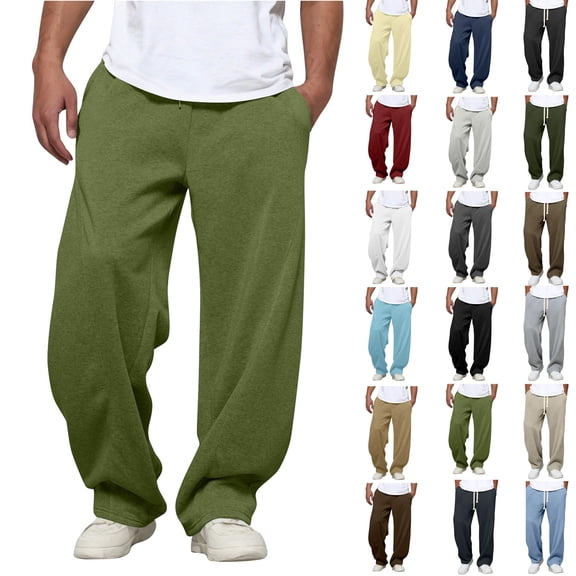 Men's Sweatpants Wide-leg Pants Fashion Casual Comfy Solid Color Loose Summer Drawstring Pockets Pants Athletic Pants for Workout, Jogging, Running Army Green XL