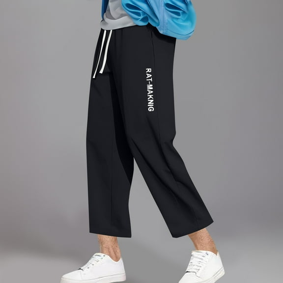 Men's Sweatpants With Pockets Under $10 Free Shipping Fashion Trend Casual Loose Sports Elastic Belt Nine-point Trousers