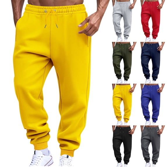 Men's Sweatpants with Zipper Pockets Casual Fashion Breathable Exercise Draw Rope Waist Pocket Elasticity Bind The Feet Pants Athletic Pants for Workout, Jogging, Running Yellow XXXL