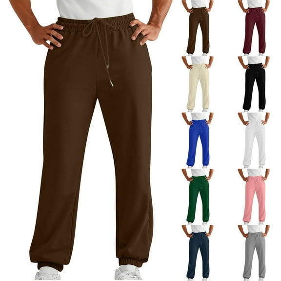 Men's Sweatpants with Zipper Pockets Casual Sport Pocket Drawstring Solid Color Elastic Waist Jogger Pants Athletic Pants for Workout, Jogging, Running Brown M