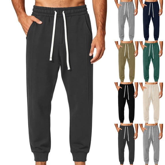 Men's Sweatpants with Pockets Drawstring Elastic Waist Tapered Jogger Pants with Ribbed Cuffs for Light Workout