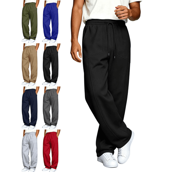 Men's Sweatpants with Pockets Elastic Waistband Wide Leg Athletic Joggers Solid Color Workout Running Hiking Casual Activewear