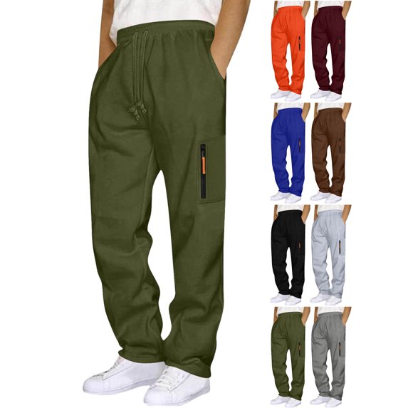Sweatpants for Men Fashion Solid Color Drawstring Elastic Waist Zipper Pocket Sports Sweat Daily Casual Wear