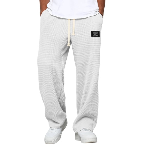 Men's Sweatpants with Pockets Mens Relaxed Fit Pants Waffle Knit Mens Wide Leg Sweatpants Jogging Pants Men Baggy Pants Men