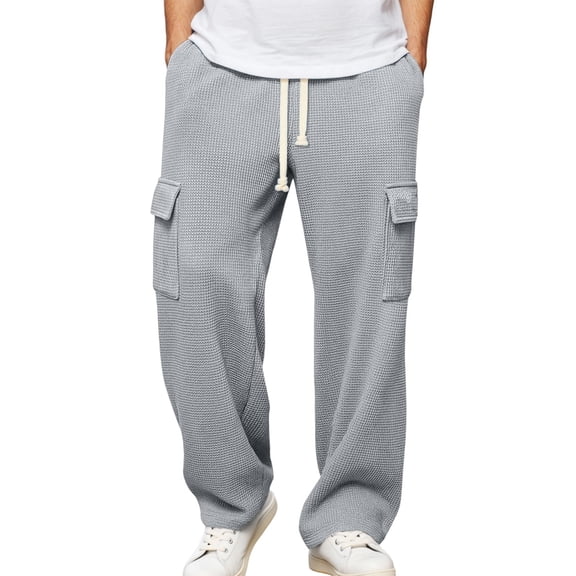 Men's Sweatpants with Pockets Mens Relaxed Fit Pants Waffle Knit Wide Leg Sweatpants Mens Jogger Sweatpants Mens Lounge Pants