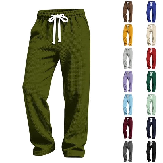 Homeyce Men's Sweatpants with Pockets Waffle Baggy Casual Home Pants Drawstring Waist Workout Pants for Daily Wear Jogging Running,Orange 3XL