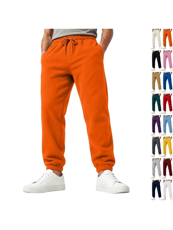 Men’s Sweatpants with Pockets Wide Straight Leg Open Bottom Pants Baggy Activewear Joggers for Men Workout Orange 2XL
