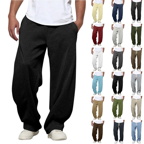 Men's Sweatpants with Zipper Pockets Athletic Pants Traning Track Pants Wide-leg for Men Soccer, Running, Workout Black S