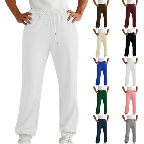Men's Sweatpants with Zipper Pockets Tapered Joggers for Men Athletic Pants for Workout, Jogging, Running White L