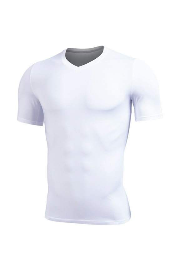 Men's Sweatproof Undershirt Tactical V-neck Compression Short Sleeve T-shirt Stretchy Moisture Wicking Athletic Base Layer