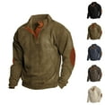 thumbnail image 1 of Men's Sweatshirt 2025 Fall Winter Long Sleeve Corduroy Button Stand Collared Sweat Shirt Pullover Tops, 1 of 1