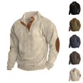 thumbnail image 1 of Men's Sweatshirt 2025 Fall Winter Long Sleeve Corduroy Button Stand Collared Sweat Shirt Pullover Tops, 1 of 1