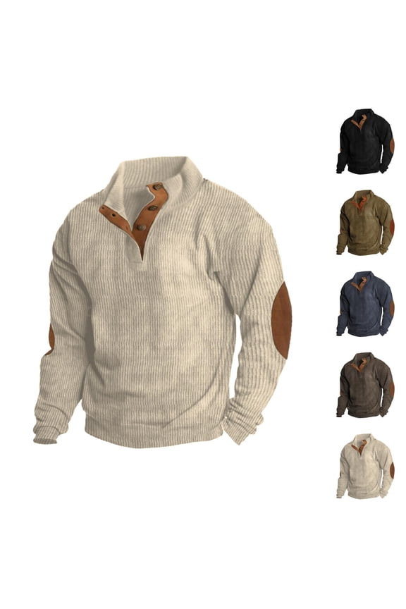 Men's Sweatshirt 2025 Fall Winter Long Sleeve Corduroy Button Stand Collared Sweat Shirt Pullover Tops