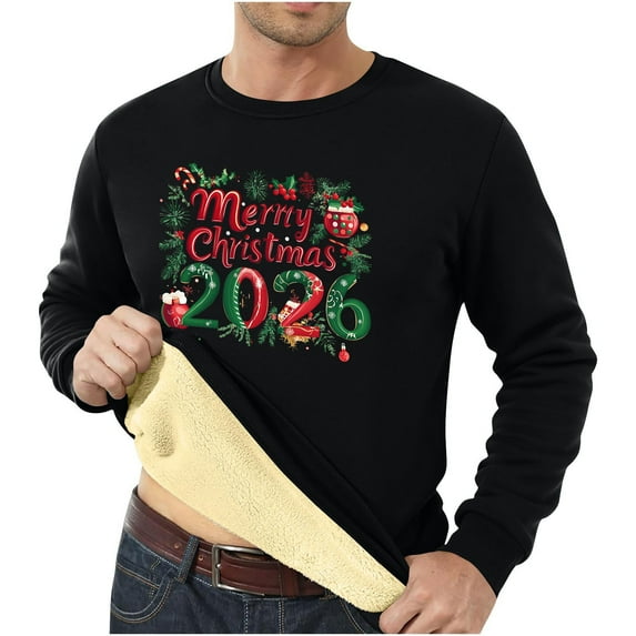 Men's Sweatshirt Christmas Shirt Long Sleeve Funny Holiday Crewneck T-Shirt, Letter Print Loose Fit Top, Trendy and Comfortable for Men's Casual Fashion,Black,XL