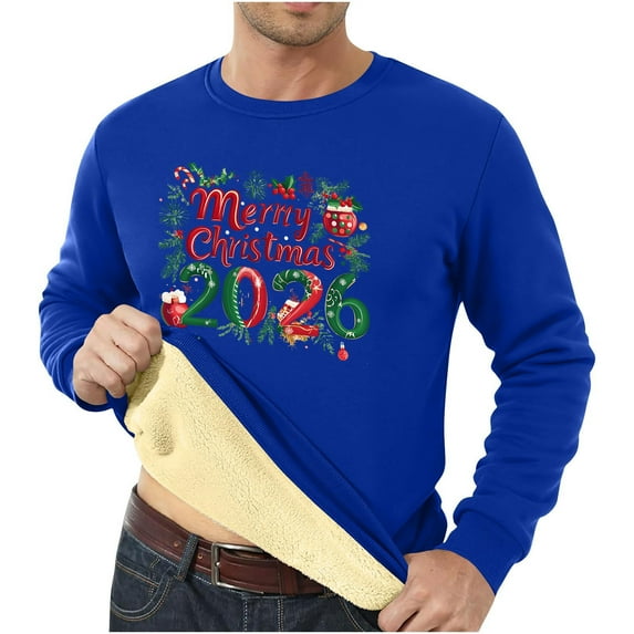 Men's Sweatshirt Christmas Shirt Long Sleeve Funny Holiday Crewneck T-Shirt, Letter Print Loose Fit Top, Trendy and Comfortable for Men's Casual Fashion,Dark Blue,XL