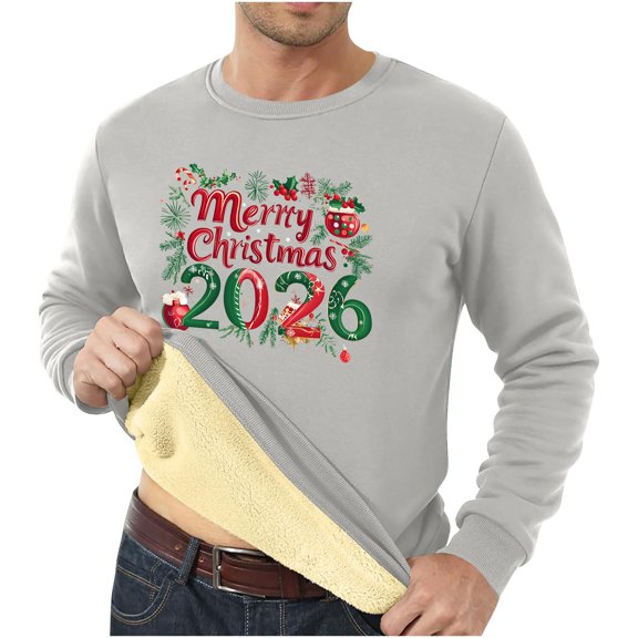 Men's Sweatshirt Christmas Shirt Long Sleeve Funny Holiday Crewneck T-Shirt, Letter Print Loose Fit Top, Trendy and Comfortable for Men's Casual Fashion,Light Gray,S