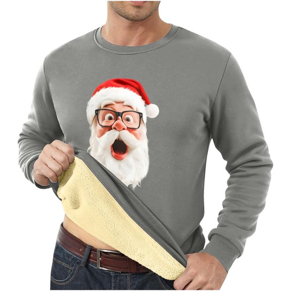 Men's Sweatshirt Christmas Shirt Long Sleeve Funny Holiday Crewneck T-Shirt, Santa Claus Print Loose Fit Top, Festive and Comfortable for Men's Winter Wear,Dark Gray,S