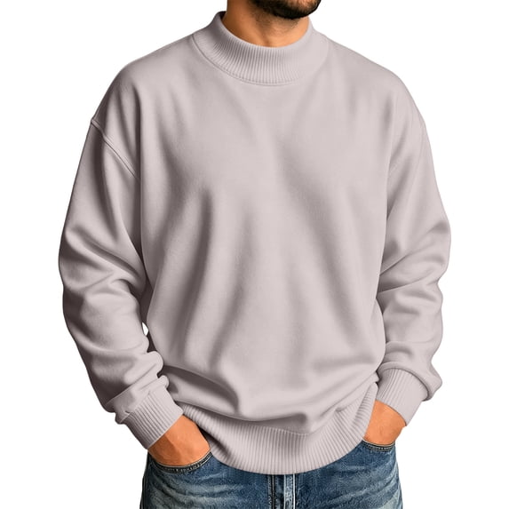 Men's Sweatshirt Crew Neck Long Sleeve Solid Knit Pullover with Warm Cozy Soft Touch Everyday Comfort Basic Top for Fall Winter Everyday Wear and Weekend Outings Beige 3XL