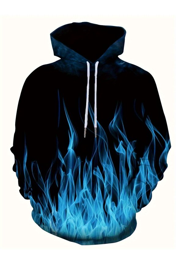 Men's Sweatshirt - Flame Pattern - Casual Sports Style - Hoodie, Sports Sweatshirt, Fashion Sportswear, Casual Clothing, Long Sleeve Garment