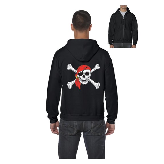 Men's Sweatshirt Full-Zip Pullover - Jolly Roger Skull & Crossbones