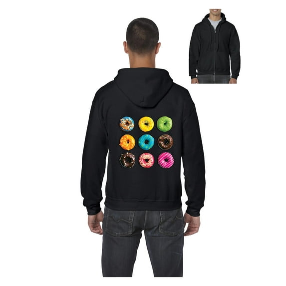 Men's Sweatshirt Full-Zip Pullover - Love Food Donuts Doughnuts