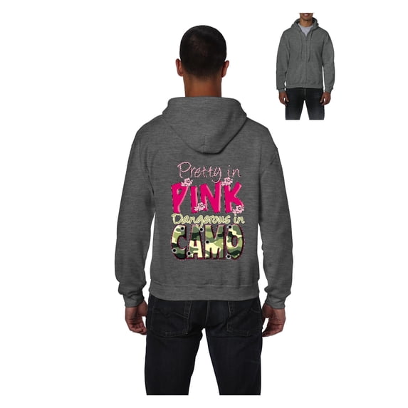 Men's Sweatshirt Full-Zip Pullover - Pretty in Pink Dangerous in Camo