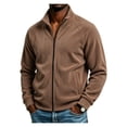 thumbnail image 1 of Men's Sweatshirt Full Zip Up Stand Collar No Hood Casual Jackets with Pockets Long Sleeve Mock Neck Fall Warm Coats, 1 of 6