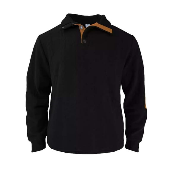 Men's Sweatshirt Jacquard Buckle Long Sleeve Applique Embroidered Sweater Black 3XL