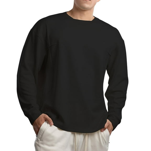 Men's Sweatshirt Long Sleeve Crewneck Solid Pullover Classic Basic Tops Black 2XL