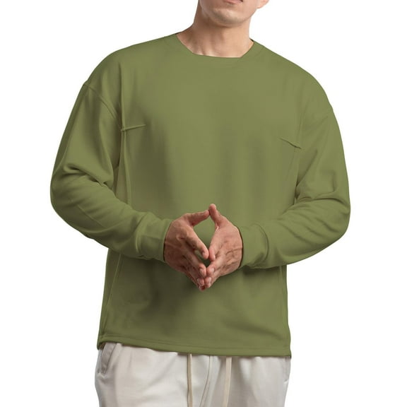 Men's Sweatshirt Long Sleeve Crewneck Solid Pullover Classic Basic Tops Green XL