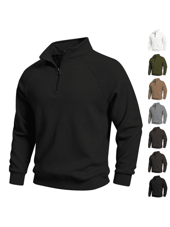 Men's Sweatshirt Long Sleeve Quarter Zip Pullover Solid Color Athletic Shirts Soft Touch Outdoor Running Sweat shirt Winter Fashion