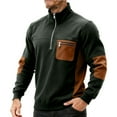 thumbnail image 1 of Men's Sweatshirt Long Sleeve Quarter Zip Up Stand Collar Color Block Pullover Tops with Pocket Olive Green 3XL, 1 of 4