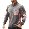 thumbnail image 1 of Men's Sweatshirt Long Sleeve Quarter Zip Up Stand Collar Color Block Pullover Tops with Pocket Pink 3XL, 1 of 4