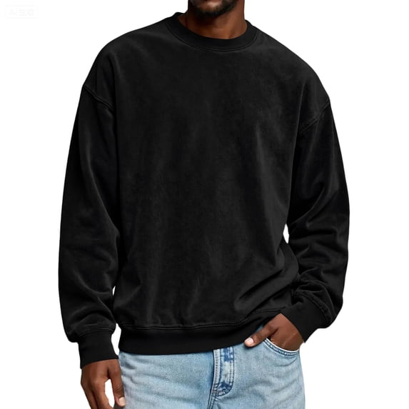 Men's Sweatshirt Loose Casual Suede Round Neck Top Relaxed Fit Long Sleeve Comfy Daily Pullover