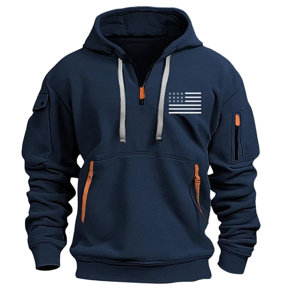 Men's Sweatshirt USA FLAG Patriotic Graphic Polyester Hoodies for Men Pocket Raglan Long Sleeve Sweatshirts