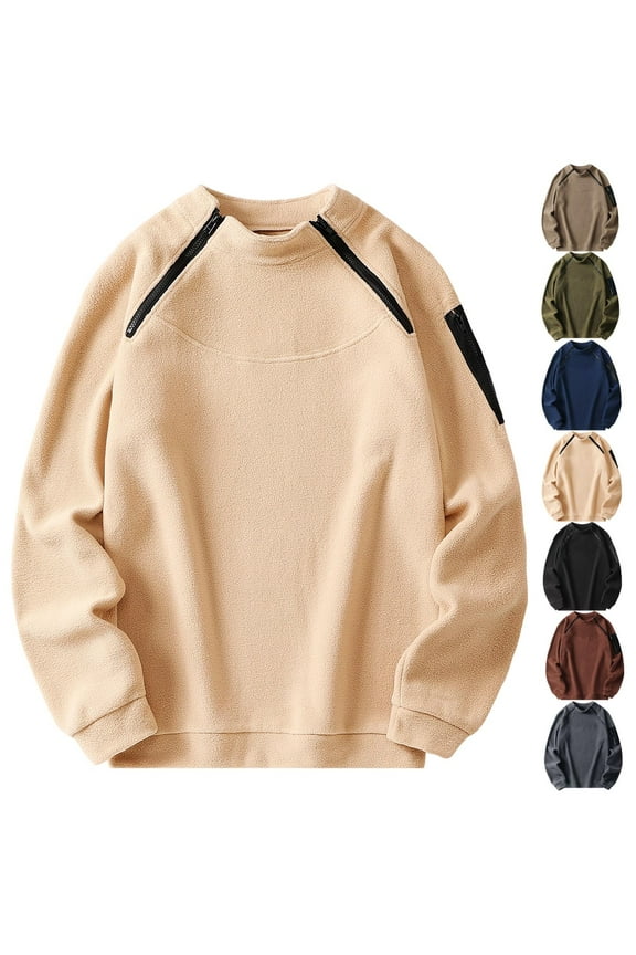 Men's Sweatshirt with Velvet Knit Sweater Crew Neck Long Sleeve Big and Tall Cargo Pullover Blouse Workout Gym Men Fashion Outdoor Sweatshirt Black XXL