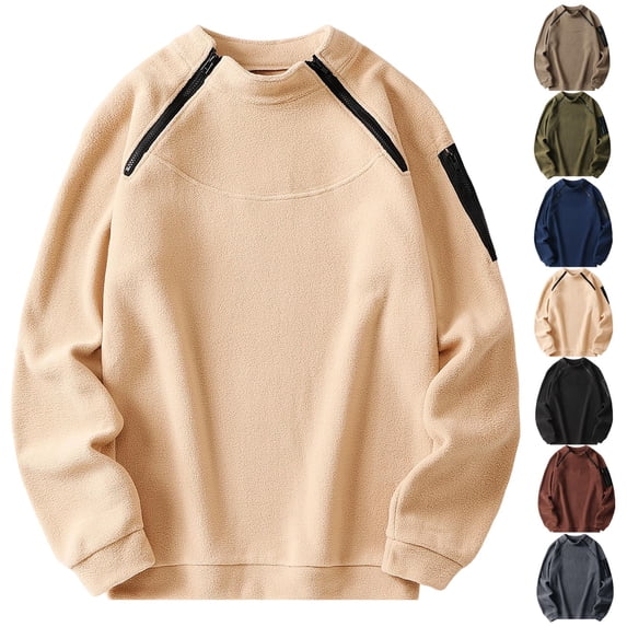 Men's Sweatshirt with Velvet Knit Sweater Crew Neck Long Sleeve Big and Tall Cargo Pullover Blouse Workout Gym Men Fashion Outdoor Sweatshirt Brown XXL